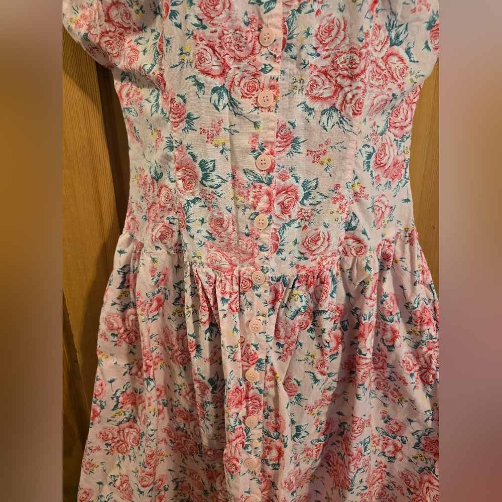 Vintage Adonna Pink Floral 80s 90s Gramma Midi Dress Shabby Chic Cottage - Picture 5 of 9